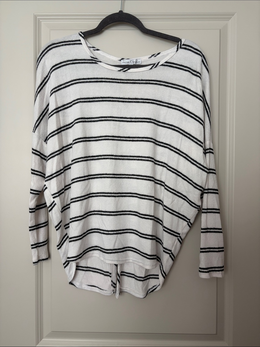 Moa Moa White and Black Striped Long Sleeve Dolman Top